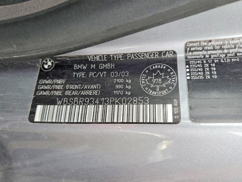 Aukcja sprzedaży 2003 Bmw M3, vin: WBSBR93413PK02853, numer aukcji: 46703596