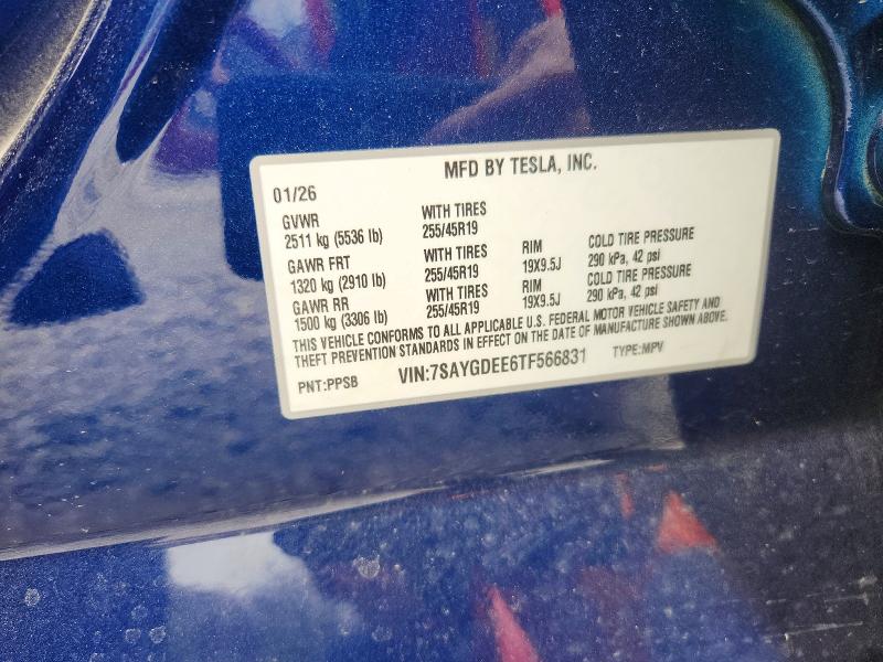 46652506 :رقم المزاد ، 7SAYGDEE6TF566831 vin ، 2026 Tesla Model Y مزاد بيع