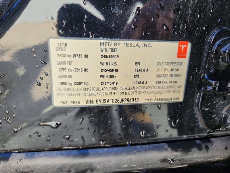 47377126 :رقم المزاد ، 5YJSA1E26JF294013 vin ، 2018 Tesla Model S مزاد بيع