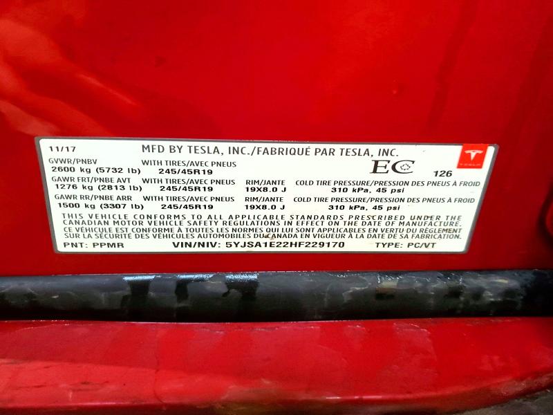 Продажа на аукционе авто 2017 Tesla Model S, vin: 5YJSA1E22HF229170, номер лота: 46528596