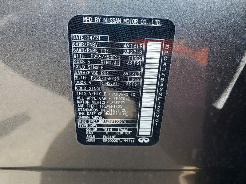 Aukcja sprzedaży 2021 Infiniti Qx50, vin: 3PCAJ5BAXMF123901, numer aukcji: 47133776