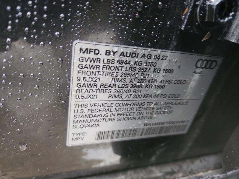 78422395 :رقم المزاد ، WA1AWBF7XND016512 vin ، 2022 Audi Sq7 مزاد بيع