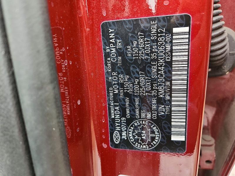 79196805 :رقم المزاد ، KM8J3CA43KU063812 vin ، 2019 Hyundai Tucson مزاد بيع