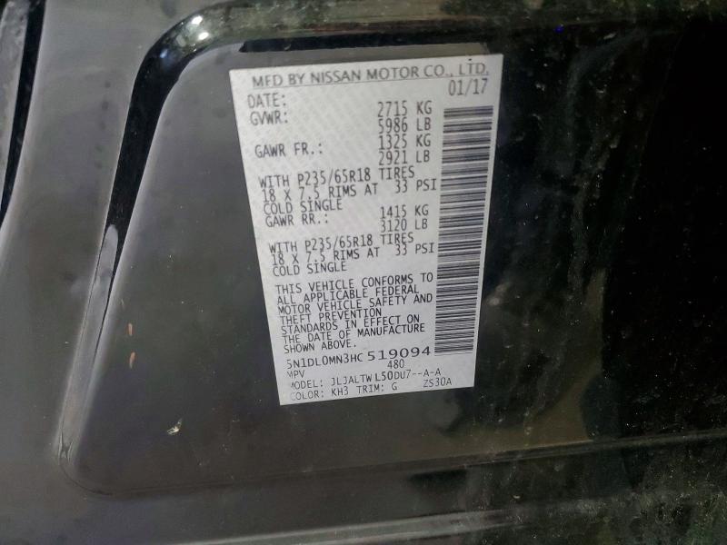 41662496 :رقم المزاد ، 5N1DL0MN3HC519094 vin ، 2017 Infiniti Qx60 مزاد بيع