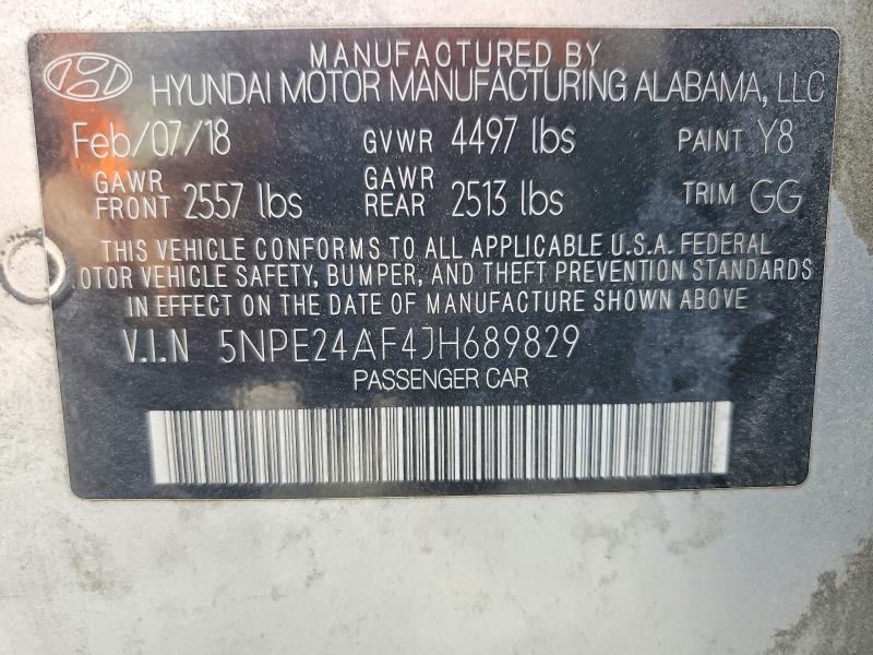 2018 Hyundai Sonata მანქანა იყიდება აუქციონზე, vin: 5NPE24AF4JH689829, აუქციონის ნომერი: 47994886