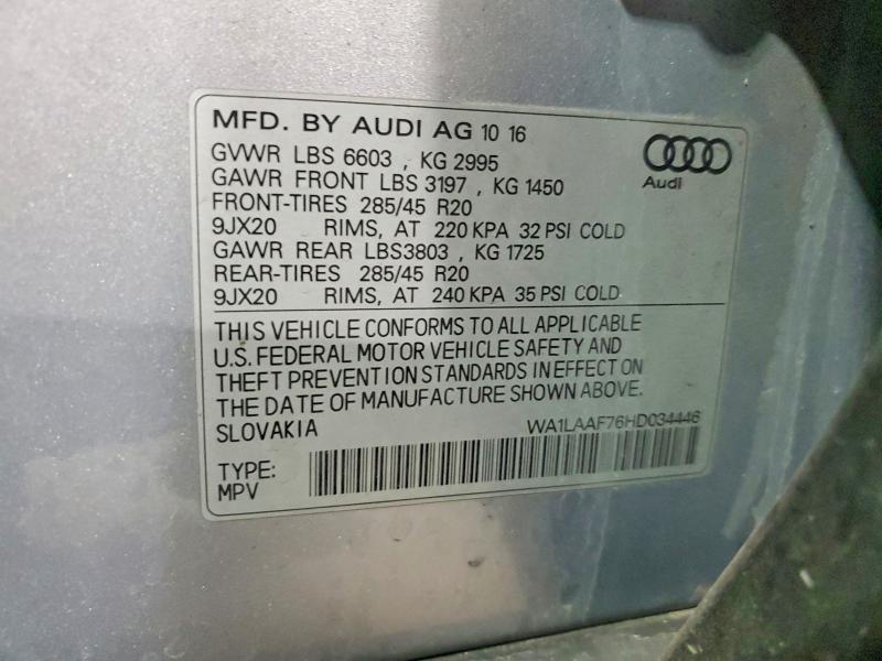 45483476 :رقم المزاد ، WA1LAAF76HD034446 vin ، 2017 Audi Q7 مزاد بيع