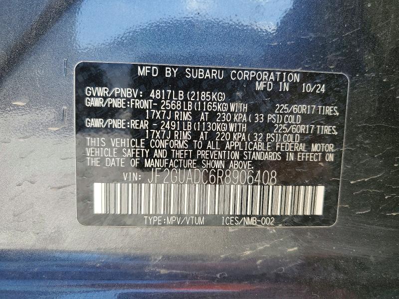 2024 Subaru Crosstrek მანქანა იყიდება აუქციონზე, vin: JF2GUADC6R8906408, აუქციონის ნომერი: 47958016