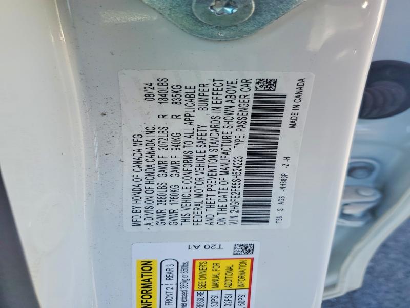 Продаж на аукціоні авто 2025 Honda Civic, vin: 2HGFE2F55SH524223, номер лоту: 48165266