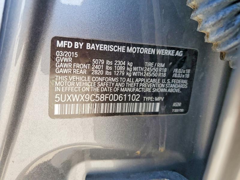 Продаж на аукціоні авто 2015 Bmw X3, vin: 5UXWX9C58F0D61102, номер лоту: 46199686