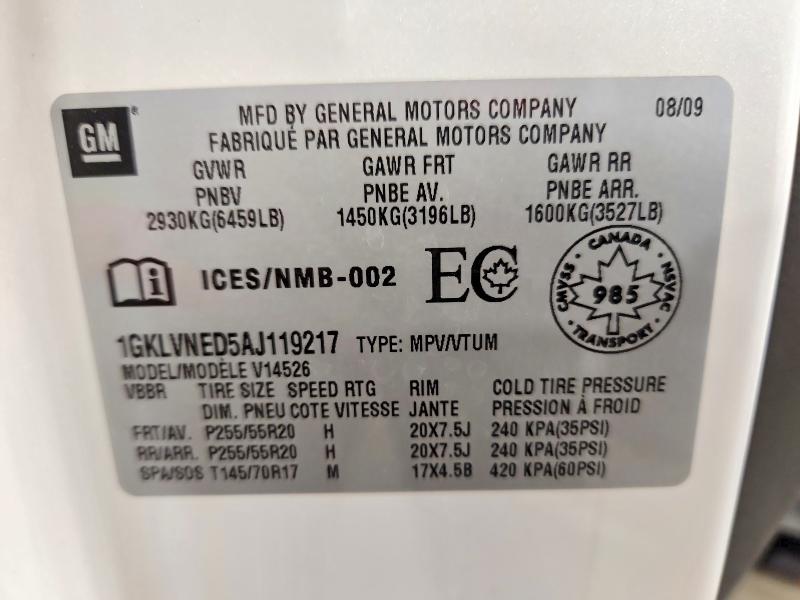 41656556 :رقم المزاد ، 1GKLVNED5AJ119217 vin ، 2010 Gmc Acadia مزاد بيع