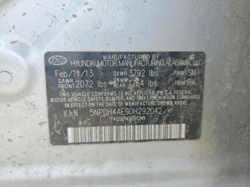 46086976 :رقم المزاد ، 5NPDH4AE9DH292042 vin ، 2013 Hyundai Elantra مزاد بيع