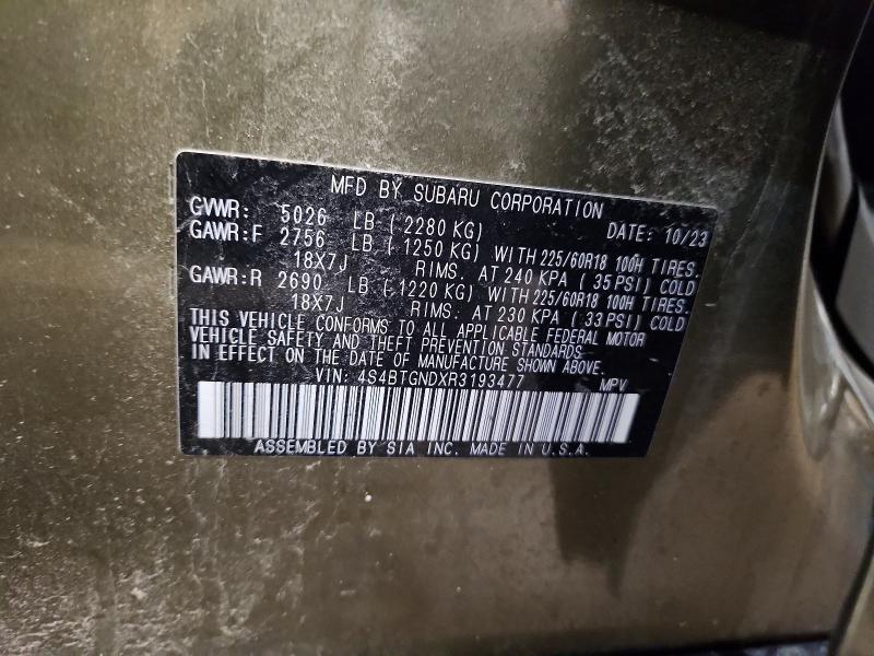 Aukcja sprzedaży 2024 Subaru Outback, vin: 4S4BTGNDXR3193477, numer aukcji: 48258296