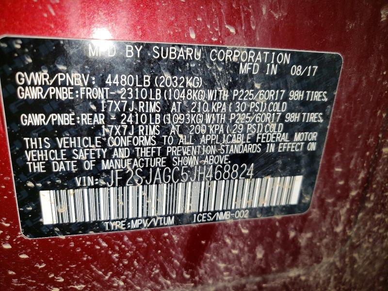 Продаж на аукціоні авто 2018 Subaru Forester, vin: JF2SJAGC5JH468824, номер лоту: 45662896