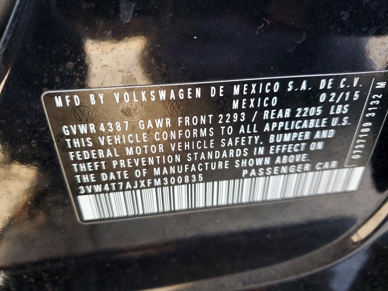 46086426 :رقم المزاد ، 3VW4T7AJXFM300835 vin ، 2015 Volkswagen Jetta مزاد بيع