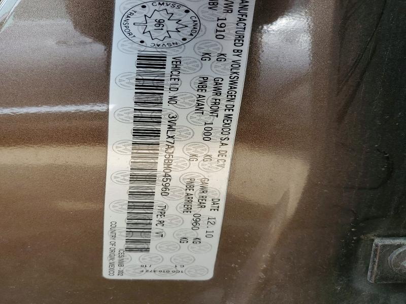 47497636 :رقم المزاد ، 3VWLX7AJ5BM045960 vin ، 2011 Volkswagen Jetta مزاد بيع