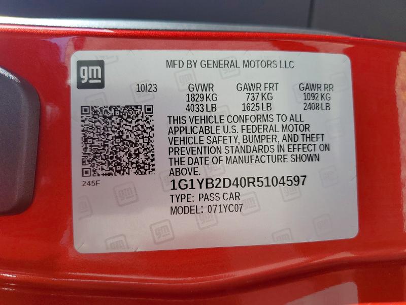 Продажа на аукционе авто 2024 Chevrolet Corvette, vin: 1G1YB2D40R5104597, номер лота: 42011856