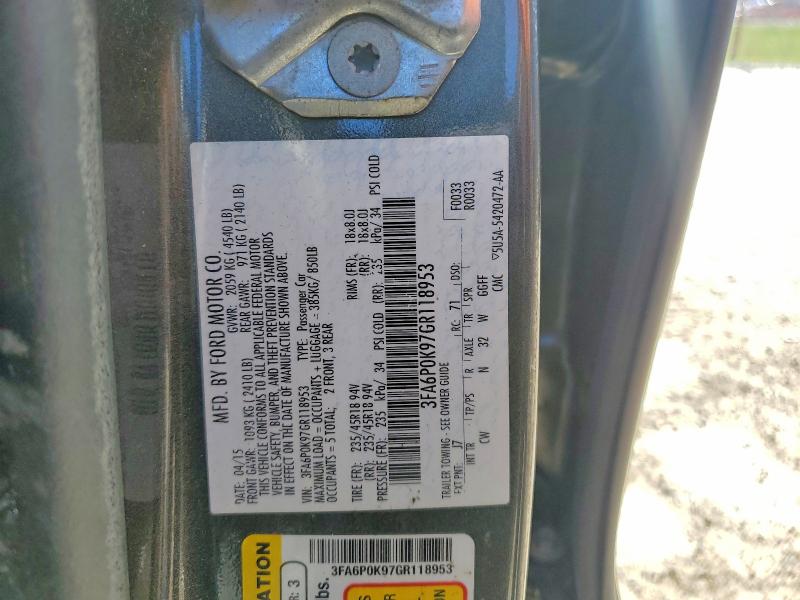 Продажа на аукционе авто 2016 Ford Fusion, vin: 3FA6P0K97GR118953, номер лота: 45645566