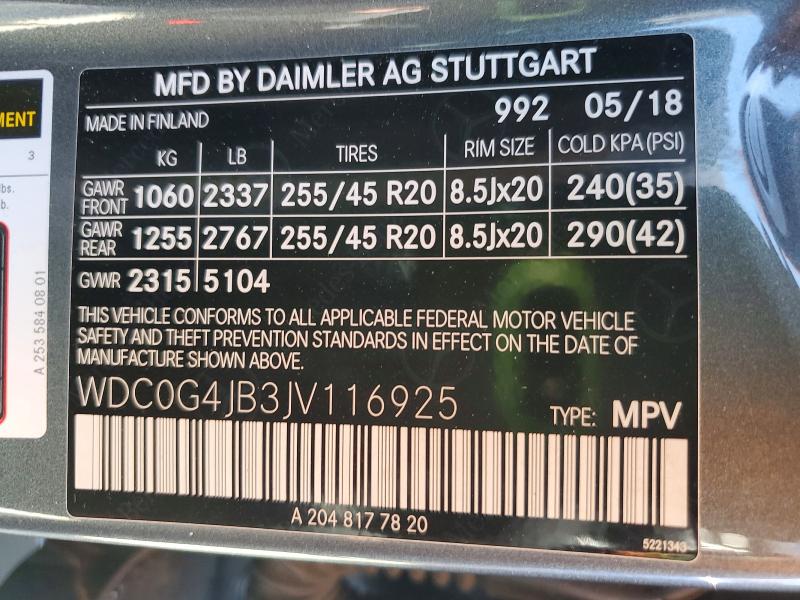 Aukcja sprzedaży 2018 Mercedes-benz Glc, vin: WDC0G4JB3JV116925, numer aukcji: 46221756