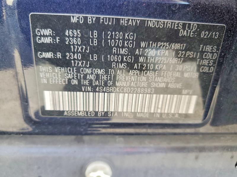 2013 Subaru Outback მანქანა იყიდება აუქციონზე, vin: 4S4BRDKC8D2288983, აუქციონის ნომერი: 47069146
