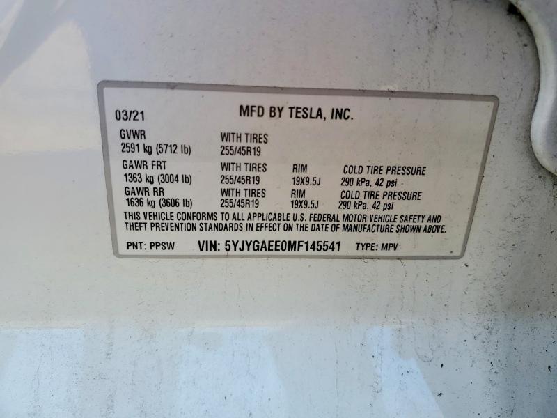 Продаж на аукціоні авто 2021 Tesla Model Y, vin: 5YJYGAEE0MF145541, номер лоту: 45443836