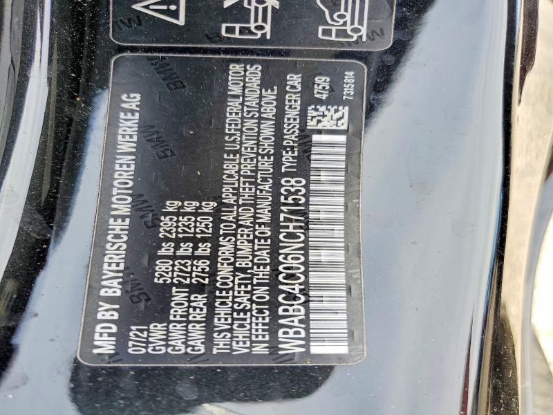 41614546 :رقم المزاد ، WBABC4C06NCH71538 vin ، 2022 Bmw M850xi مزاد بيع
