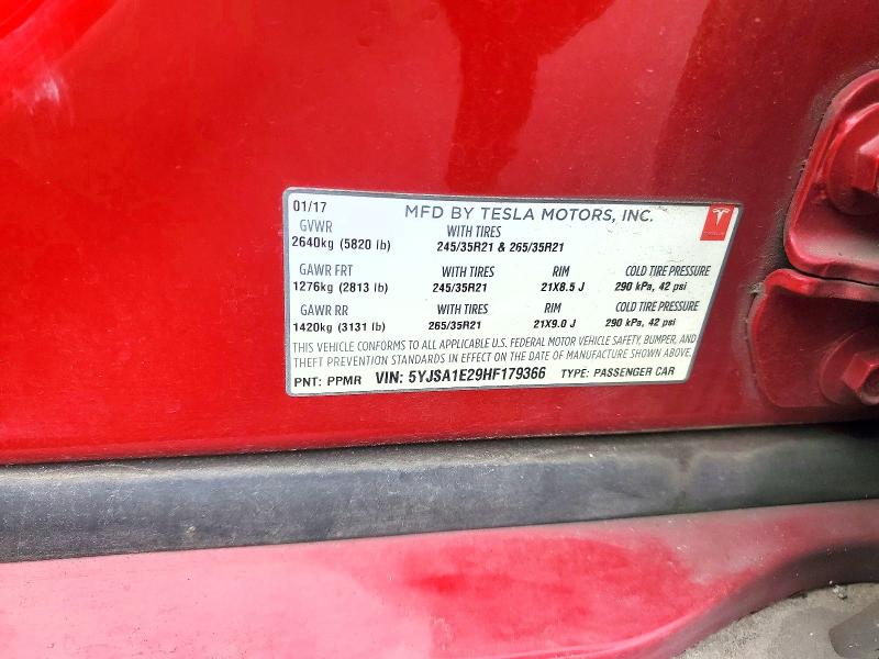2017 Tesla Model S მანქანა იყიდება აუქციონზე, vin: 5YJSA1E29HF179366, აუქციონის ნომერი: 46903706