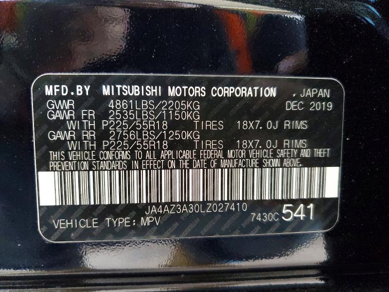 Продаж на аукціоні авто 2020 Mitsubishi Outlander, vin: JA4AZ3A30LZ027410, номер лоту: 48300306