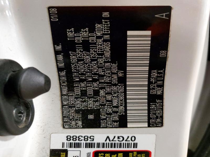 47827486 :رقم المزاد ، 5TDBK22C98S016051 vin ، 2008 Toyota Sienna مزاد بيع