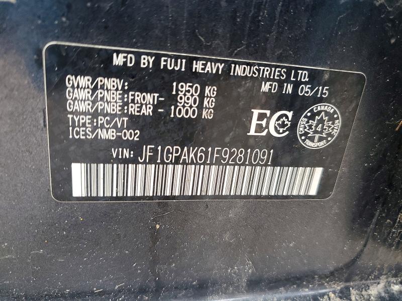 Продаж на аукціоні авто 2015 Subaru Impreza, vin: JF1GPAK61F9281091, номер лоту: 78821295
