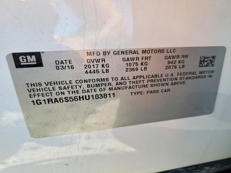 Auction sale of the 2017 Chevrolet Volt, vin: 1G1RA6S56HU103811, lot number: 47132446