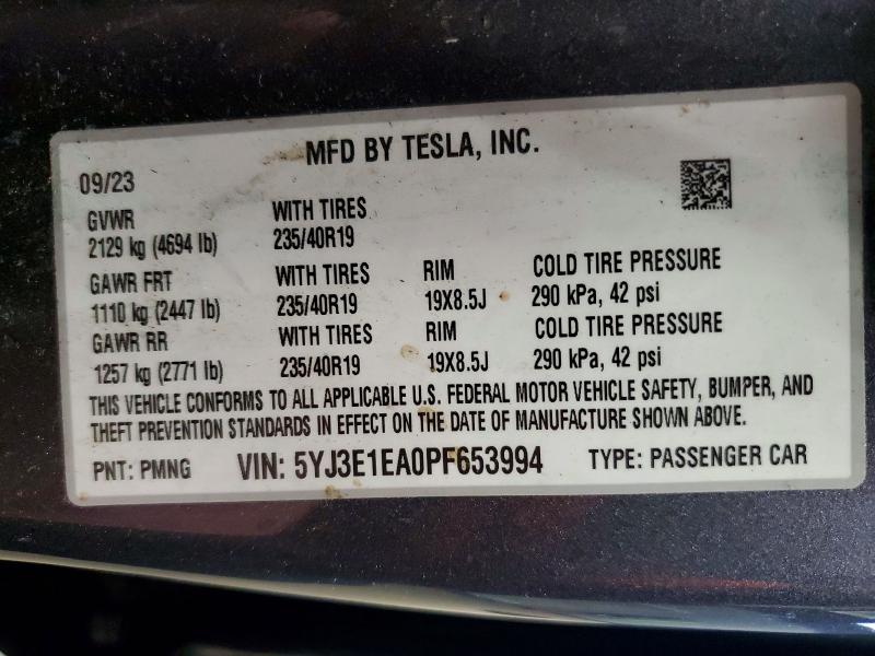 Продажа на аукционе авто 2023 Tesla Model 3, vin: 5YJ3E1EA0PF653994, номер лота: 79344065