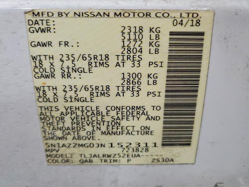 Продаж на аукціоні авто 2018 Nissan Murano, vin: 5N1AZ2MG0JN152311, номер лоту: 47235606