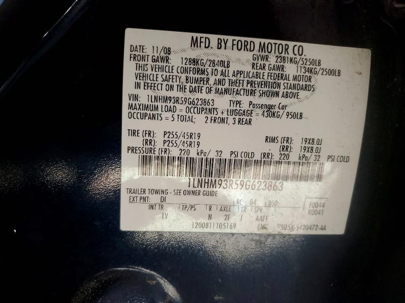45819106 :رقم المزاد ، 1LNHM93R59G623863 vin ، 2009 Lincoln Townhouse Mks مزاد بيع