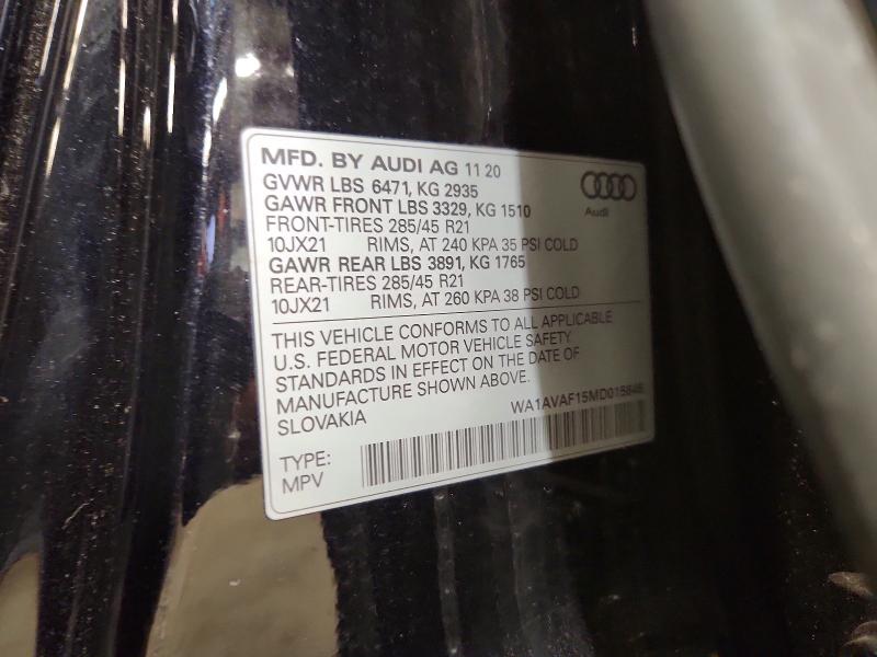 2021 Audi Q8 მანქანა იყიდება აუქციონზე, vin: WA1AVAF15MD015646, აუქციონის ნომერი: 47239096