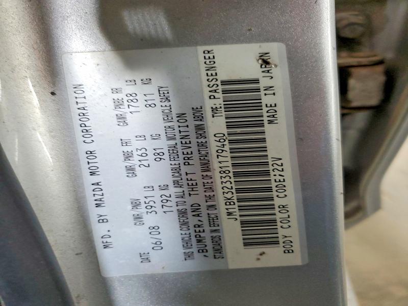 Aukcja sprzedaży 2008 Mazda 3, vin: JM1BK323381179460, numer aukcji: 47169146