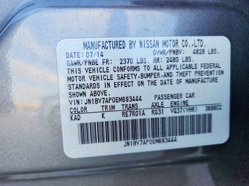 46272556 :رقم المزاد ، JN1BV7AP0EM693444 vin ، 2014 Infiniti Q50 مزاد بيع