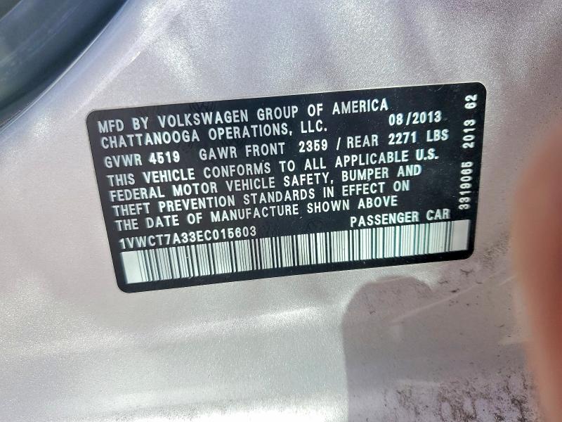 79899115 :رقم المزاد ، 1VWCT7A33EC015603 vin ، 2014 Volkswagen Passat مزاد بيع