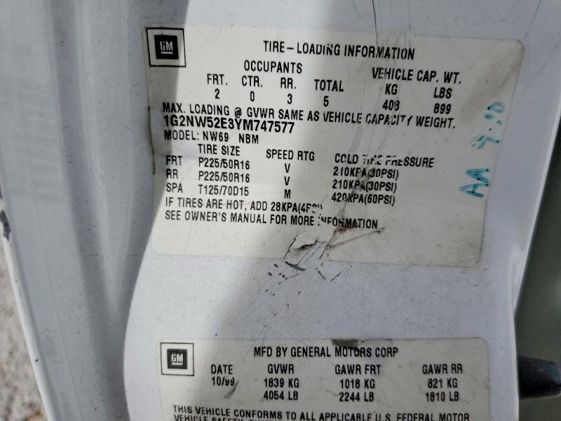 Aukcja sprzedaży 2000 Pontiac Grand Am, vin: 1G2NW52E3YM747577, numer aukcji: 79644365