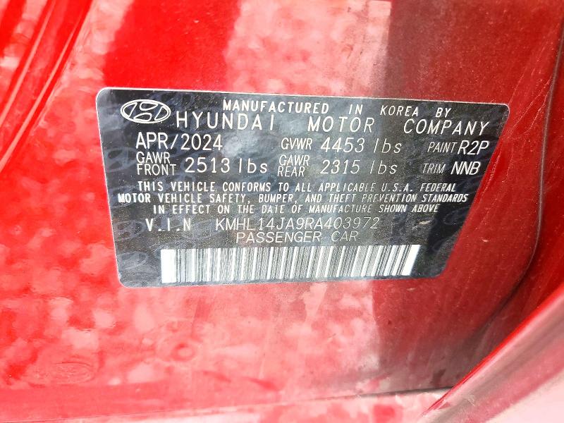 Auction sale of the 2024 Hyundai Sonata, vin: KMHL14JA9RA403972, lot number: 41756606