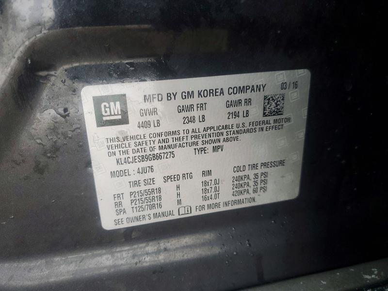 2016 Buick Encore მანქანა იყიდება აუქციონზე, vin: KL4CJESB9GB667275, აუქციონის ნომერი: 46179926