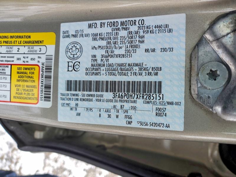 Aukcja sprzedaży 2015 Ford Fusion, vin: 3FA6P0H7XFR285151, numer aukcji: 46021956