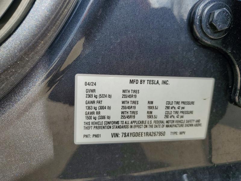 41734256 :رقم المزاد ، 7SAYGDEE1RA267950 vin ، 2024 Tesla Model Y مزاد بيع