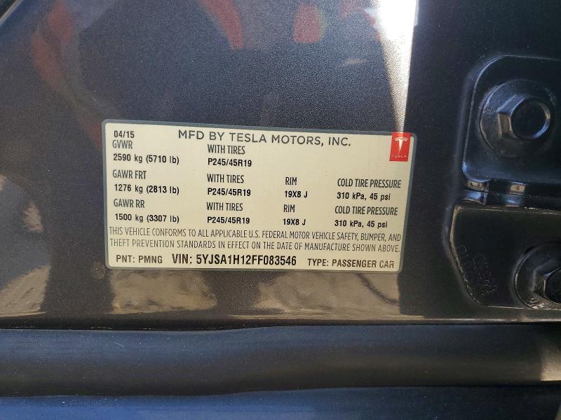 47201236 :رقم المزاد ، 5YJSA1H12FF083546 vin ، 2015 Tesla Model S مزاد بيع
