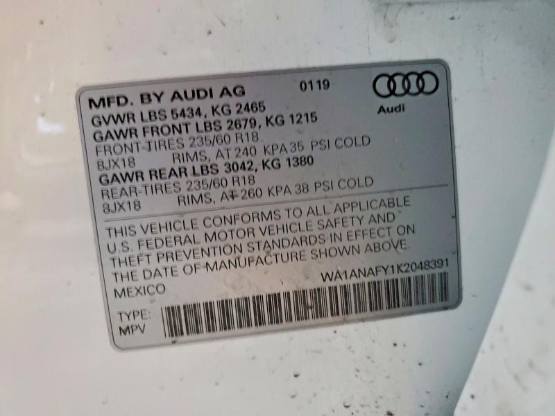 Aukcja sprzedaży 2019 Audi Q5, vin: WA1ANAFY1K2048391, numer aukcji: 79656055