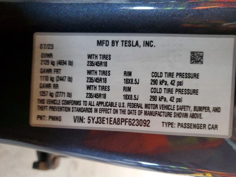 Продажа на аукционе авто 2023 Tesla Model 3, vin: 5YJ3E1EA8PF623092, номер лота: 47135096