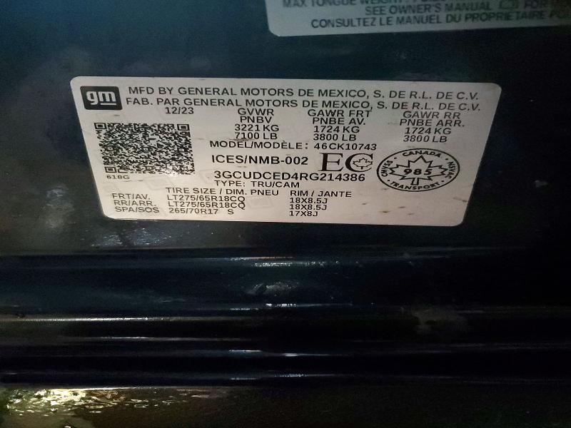 Aukcja sprzedaży 2024 Chevrolet Silverado, vin: 3GCUDCED4RG214386, numer aukcji: 79029975