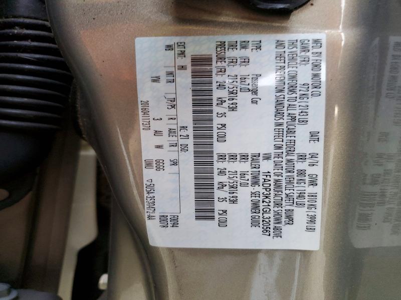 45795956 :رقم المزاد ، 1FADP3K21GL320567 vin ، 2016 Ford Focus مزاد بيع
