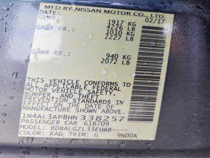 2017 Nissan Altima მანქანა იყიდება აუქციონზე, vin: 1N4AL3AP8HN338257, აუქციონის ნომერი: 47643976