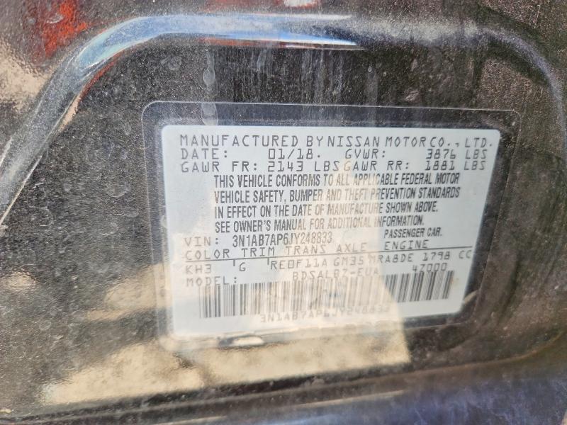 46959976 :رقم المزاد ، 3N1AB7AP6JY248833 vin ، 2018 Nissan Sentra مزاد بيع