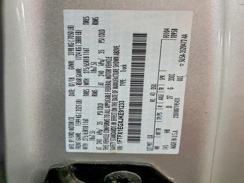 79801655 :رقم المزاد ، 1FTFX1EGXJKE91233 vin ، 2018 Ford F150 مزاد بيع
